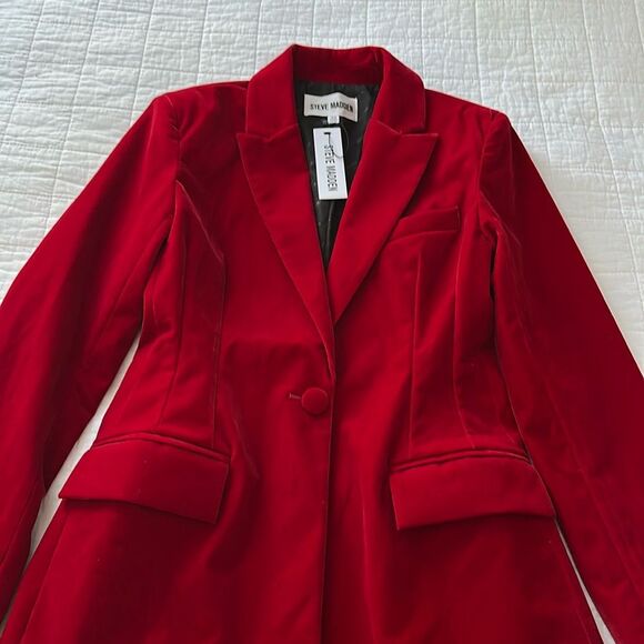 Steve Madden Red Velvet Blazer Jacket Women’s XS NWT Party Holiday Career - Picture 9 of 15